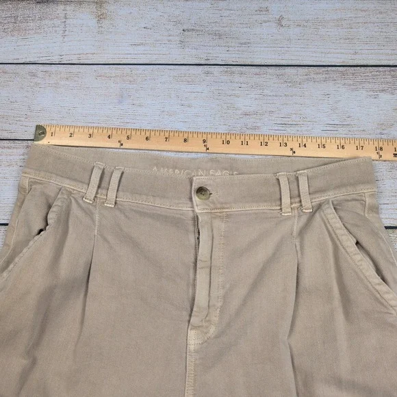 American Eagle Womens Wide Leg Crop Pants Pleated Khaki Stretch Size 14 - Picture 5 of 9